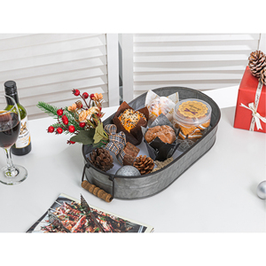 Bandeja para servir alimentos de forma ovalada de Metal galvanizado antiguo con mango de madera para el hogar, Hotel, aperitivos, bebidas, Bandejas para servir - Product Image 6