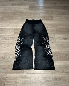 Custom Men's Mid Waist Heavyweight Cotton Distressed Embroidery Patchwork Flared Sweatpants Lightweight Vintage Acid Wash Style - Product Image 4