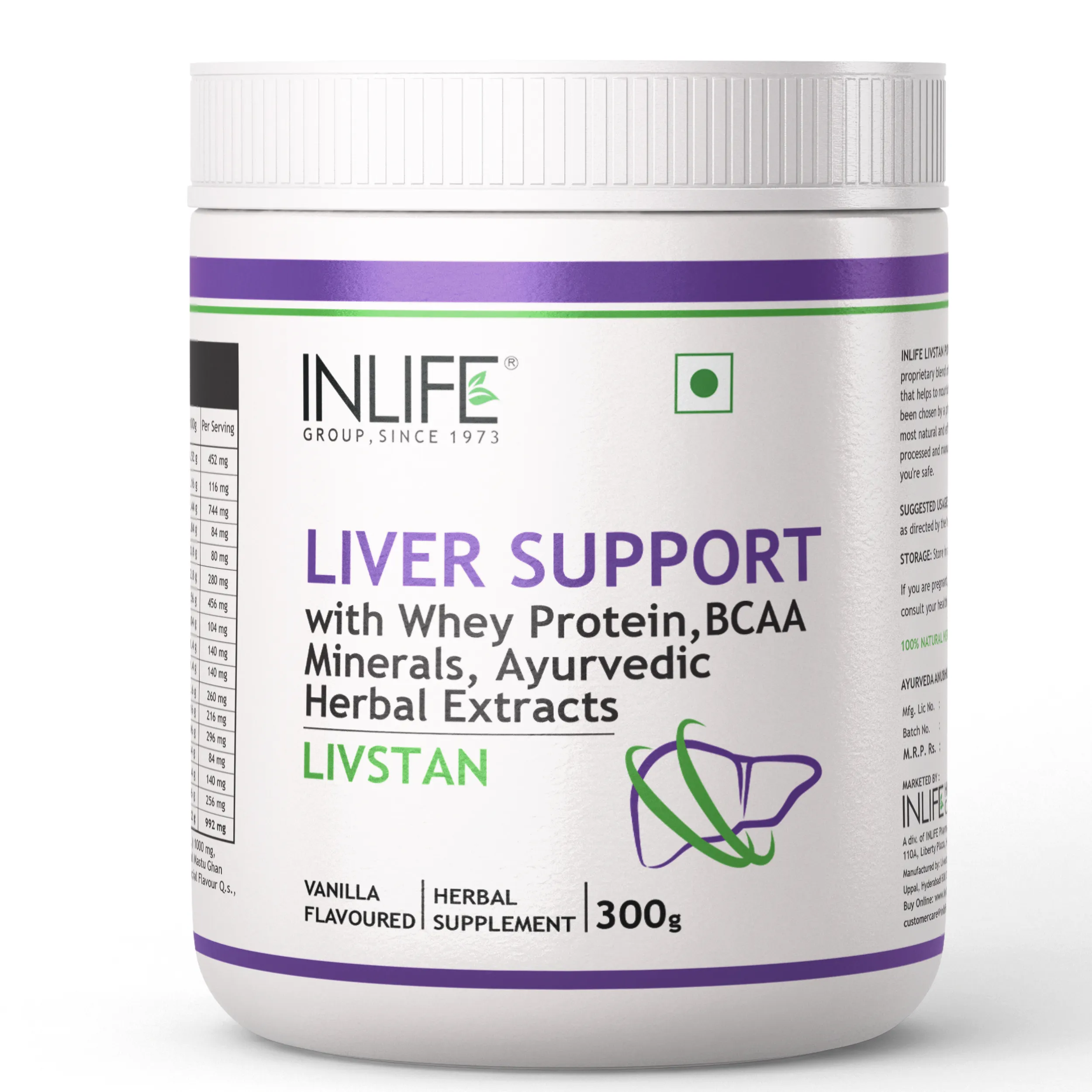 INLIFE Livstan 간 지원 단백질 분말 보충교재 유장 단백질 분말 & Ayurvedic 나물, 300 그램 (바닐라)