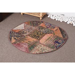 Alfombra de retazos de lana Vintage en naranja verde patrón de pasillo Rectangular clásico tamaño 3,3X3,2 pies para sala de estar o espacio adolescente - Product Image 3