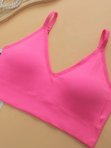 Trendy Best Selling Women's Pink Triangle <b>Cup</b> Bra Wire Free Bikini Underwear Set Everyday Soft Comfortable - Product Image 5