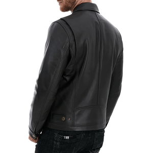 Classic Faux Leather High Street Jacket with Front Full Zip Waterproof & Reversible <b>Metal</b> Snap Cuffs for Men - Product Image 4