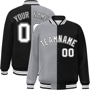 เสื้อแจ็กเก็ตทีมผ้าซาตินกระดุมสแน็ปสีตัดกันโลโก้ทีมปักชื่อเลตเตอร์แมนสำหรับวิทยาลัย - Product Image 3