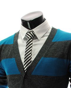 Suéter Cárdigan de Punto con Cuello en V, Rayas Azul Gris Oscuro, Cierre de Botones y Tejido Elástico Suave de Algodón para Invierno - Product Image 4