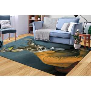 Alfombra Moderna de Lana Estampada con Diseño de Patchwork, Patrón Personalizado de Ciervo con Traje, Respaldo de Látex Antideslizante Ecológico, Alfombra Goblen - Product Image 2