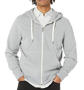 Mode à manches longues hommes fermeture éclair sweats à capuche Logo personnalisé sweat à capuche en coton mélangé fermeture éclair épaule tombante sweat à capuche pour hommes - Product Image 3