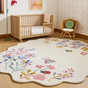 พรมขนสัตว์ประดับด้วยดอกไม้หรูหราลายผีเสื้อสำหรับเด็กเล่นห้องเด็กเล่นตกแต่งด้วยสำเนียงซาฟารีการ์ตูนงานแฮนด์เมดของขวัญพื้นในบ้าน - Product Image 2