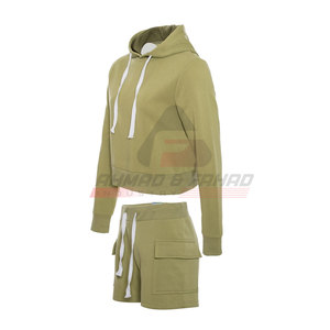 Conjunto de sudaderas con capucha y pantalones cortos para mujer de alta calidad superventas, patrón sólido para invierno, precio razonable para adultos - Product Image 3