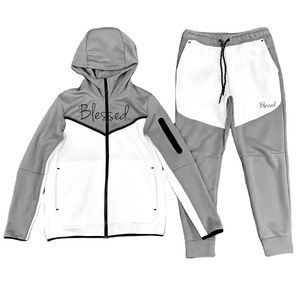 Ventes en gros de sweats à capuche zippés en polaire pour hommes adultes, ensembles de survêtements décontractés pour l'hiver, ensembles de jogging avec logo personnalisé - Product Image 2