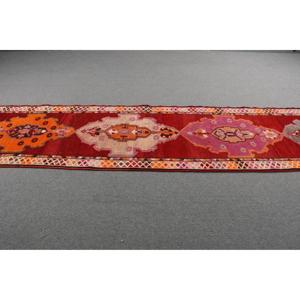 3x14.2 ft Vintage Rug, <b>Runner</b> Turkish Rug, <b>Red</b> Patchwork Rug - Product Image 3