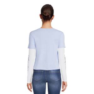 Fashionable Double Layer <b>Women</b> V Neck Long Sleeve Wide Boxy New Style Fit Blank Custom Drop Breathable T-Shirt for Girls - Product Image 6