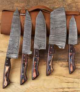 Cuchillo de cocina de hoja de acero de Damasco hecho a mano personalizado, 5 uds., nuevo juego de cuchillos de Damasco japoneses clásicos con Kit de cuero - Product Image 2