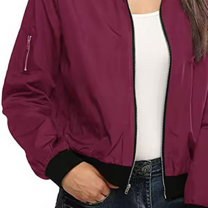 Wholesale Women's Fashion Lightweight Bomber <b>Jacket</b> Casual Zip Up Windbreaker <b>Pilot</b> Coat Slim Fit Varsity Outwear for Spring - Product Image 4