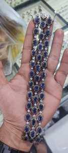 Bracelet en argent sterling 925 fait à la main en provenance d'Inde avec des pierres précieuses en diamant naturel et en saphir bleu - Product Image 2