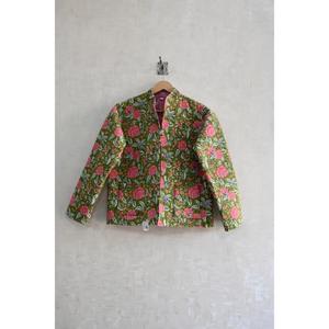 Indian Handmade Reversible Eco-Friendly Winter <b>Jacket</b> 100% Cotton Block Print <b>Quilted</b> Floral <b>Pattern</b> Long Sleeve Woven Button - Product Image 1