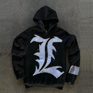 Chándal bordado con parche de apliques personalizado para hombre, chándal para correr, lavado ácido, Sol desteñido, chándal acampanado, Sudadera con capucha, 100% algodón, otoño - Product Image 3