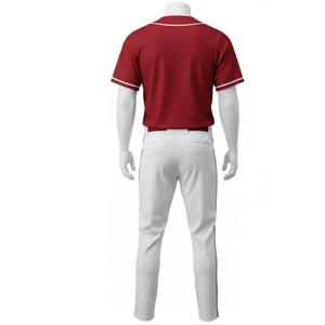 ชุดยูนิฟอร์มเบสบอลสีแดงเลือดหมูขายดี พร้อมเสื้อเจอร์ซีย์ลายคลื่นสีเขียวขาวแบบซับลิเมชั่น และกางเกงขายาวมีแถบข้างสีขาวพร้อมเข็มขัด - Product Image 3