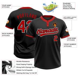 Black Jersey OEM Benutzer definierte Sublimation Softball Baseball <span class=keywords><strong>2</strong></span> Button Jersey Schwarz <span class=keywords><strong>2</strong></span> Knöpfe Baseball Club Jersey Großhandel - Product Image 3