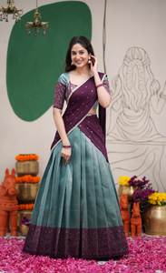 Lehenga Sari de Seda para Mujer con Blusa Bordada, Ropa Tradicional Étnica - Product Image 3