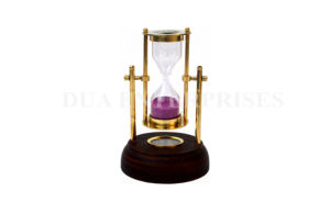 Horloge de sable en sablier nautique antique avec base en bois Minuterie liquide unique Pièce maîtresse en verre coloré - Product Image 4