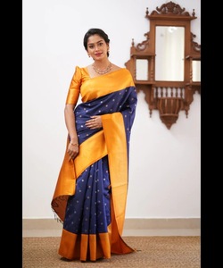 Indian Party Wear Wedding Saree Sari de seda de bajo precio para mujeres con bordado de trabajo y blusa ready made - Product Image 1