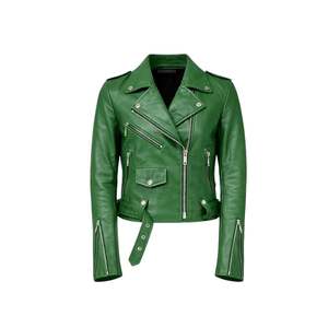 Veste de motard en cuir vert pour femme, identifiée dans certains cas comme la veste en cuir Commando Cactus Green - Product Image 3