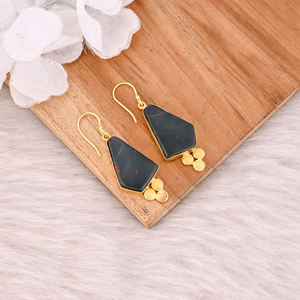 Piedra preciosa de ágata de sangre, pendientes bohemios de diseñador hechos a mano, colgante de Latón chapado en oro amarillo, joyería de moda para mujer - Product Image 3