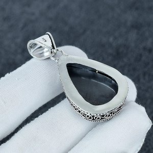 Top Qualité Naturel Noir Shungite Poire Cabochon Solide 925 En Argent Sterling Plaqué Vintage Pendentif Pour Les Femmes En Gros Bijoux - Product Image 3