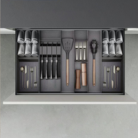 Porte-couteaux en acier et bois Emuca Anthracite Grey 150x470mm pour tiroirs 3069335 Fabriqué en Espagne