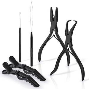 Le kit professionnel d'outils d'extension de cheveux noirs comprend des micro perles en acier inoxydable et une pince nano à 3 trous 4 pièces d'aiguilles à coudre de type C - Product Image 1