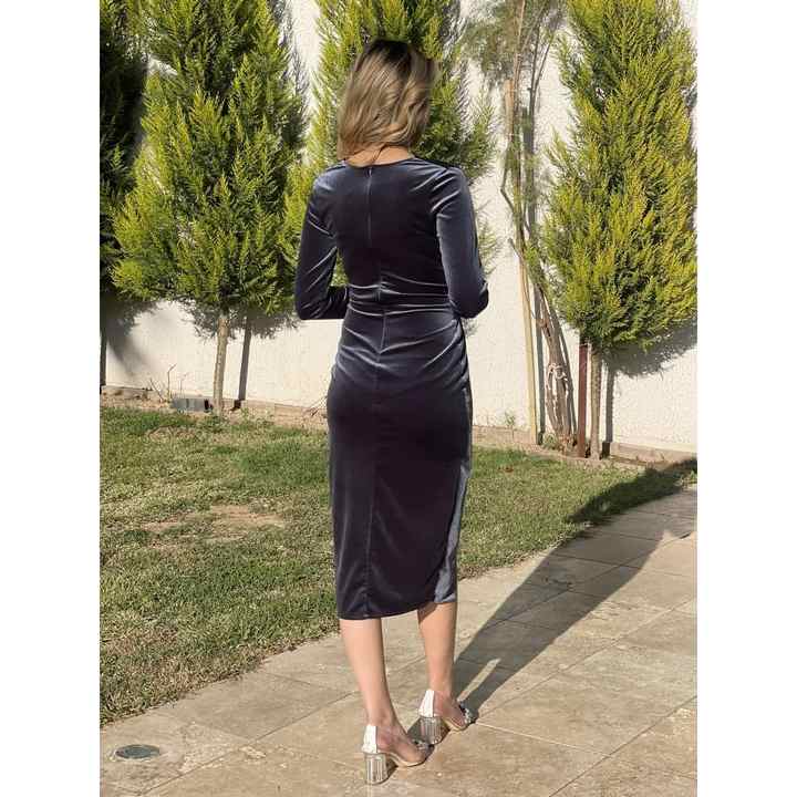 Stars Women's Long Sleeve V-Neck Slit Midi Evening Dress An39514 39514