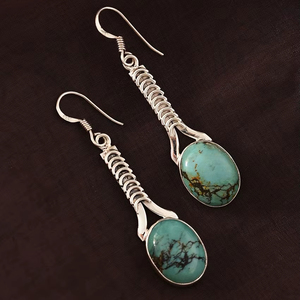 925 Sterling <b>Silver</b> Handmade Vintage Pyramid Shape Bezel Set <b>Long</b> Dangle <b>Earrings</b> IGI Certified Women Gift Jewelry - Product Image 1