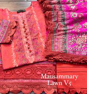 3Pc Stitch Lawn Digital Printed Lawn Shirt Dupatta With Four Side laçage & Stitch Fancy Style Trouser | Ssumaira Collection - Product Image 1