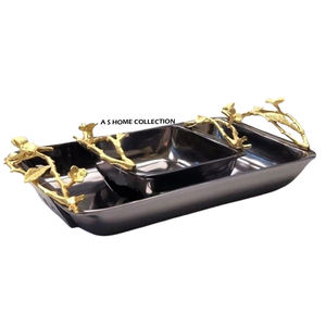 Tazón de Servir de Aluminio Más Popular con Diseño de Hojas y Asa Dorada para Decoración de Interiores del Hogar, Bodas, Hoteles y Restaurantes - Product Image 1