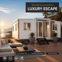 Maison modulaire préfabriquée extensible à double aile, style abri de plage moderne, pour retraite de luxe en bord de mer et village de vacances