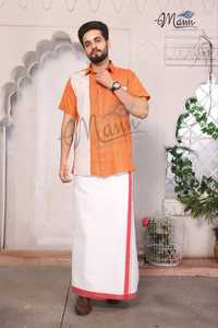 Camisas de Verano Casuales para Hombre de Alta Calidad, con Botones, Estilo Dhotis, Color Rojo y Blanco, Tejido Satinado Transpirable, Cuello Cubano, 100% - Product Image 5