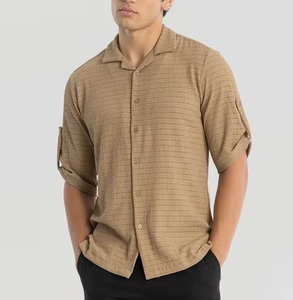 Camisas de Hombre con Cuello Cubano de Sarga de Algodón con Logotipo Personalizado, Bordado de Cadena, Corte Cuadrado, Camisa de Diseñador para Hombre - Product Image 4