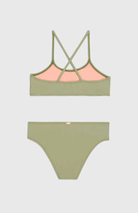 Custom Women Olive Green <b>Plus</b> <b>Size</b> Floral <b>Tankini</b> Cross Back Soft Polyester Spandex Quick Dry Front Logo Two Piece Swimwear - Product Image 4