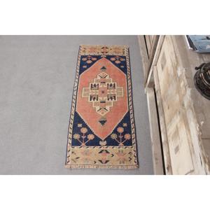 0.1x3.4 ft Vintage Rug, Turkish <b>Runner</b> Rug, Blue <b>Red</b> Southwestern Rug - Product Image 1