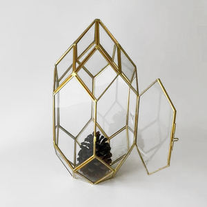 Antique Brass Gold Metal <b>Glass</b> Hanging Candle Holder for Decor High Quality Metal & <b>Terrarium</b> <b>Glass</b> Geometric Candle Lantern - Product Image 3