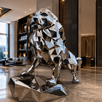 Escultura de León de Acero Inoxidable Pulido a Espejo de Lujo, Decoración de Jardín Exterior Personalizada, Compatible con Diseño 3D y DDP