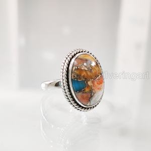 Bague femme huître naturelle cuivre Turquoise pierre précieuse décembre pierre de naissance Simple bande bijoux faits à la main 925 bague en argent Sterling - Product Image 1