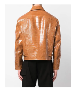 Veste d'hiver fine en cuir véritable marron pour homme, faite à la main sur mesure, manches longues, col montant, séchage rapide, respirante, logo frontal - Product Image 3