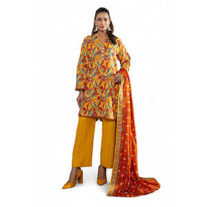 WNS-52098 Conjunto de 3 Piezas de Salwar Kameez Anarkali de Algodón Khaddar con Dupatta para Festivales, Estilo de Vestido Pakistaní e Indio - Product Image 1