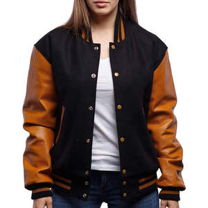 Chaqueta Universitaria Personalizada con Logotipo, Mangas de Cuero Genuino, Parches de Chenilla, Bordado, Chaqueta Universitaria Corta para Mujer - Product Image 6