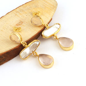 Pendientes dorados con gema de cristal Natural y perlas para mujer, joyería fina, Proveedor Profesional, venta al por mayor - Product Image 2