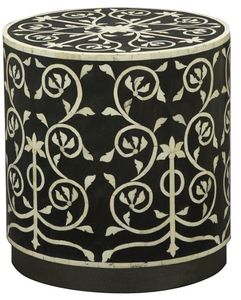 Incrustation d'os artisanat tradition personnalisée et florale Table de chevet armoire incrustation d'os Table noire meubles de salon d'Inde - Product Image 2