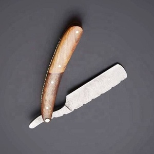 Navaja de Afeitar Profesional de Acero de Damasco de Alta Calidad, de Una Sola Hoja, Corte Recto, Mango de Madera, de Life Care Instr. - Product Image 2