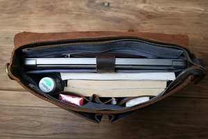 Classic Cowhide Leather Laptop Messenger Shoulder Bag Durable Office Use Zipper Closure Protective Portable - Product Image 3