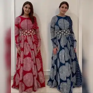 Conjunto de Kurtis estampado anarkali de algodão puro para mulheres, vestido de festa, lindo vestido